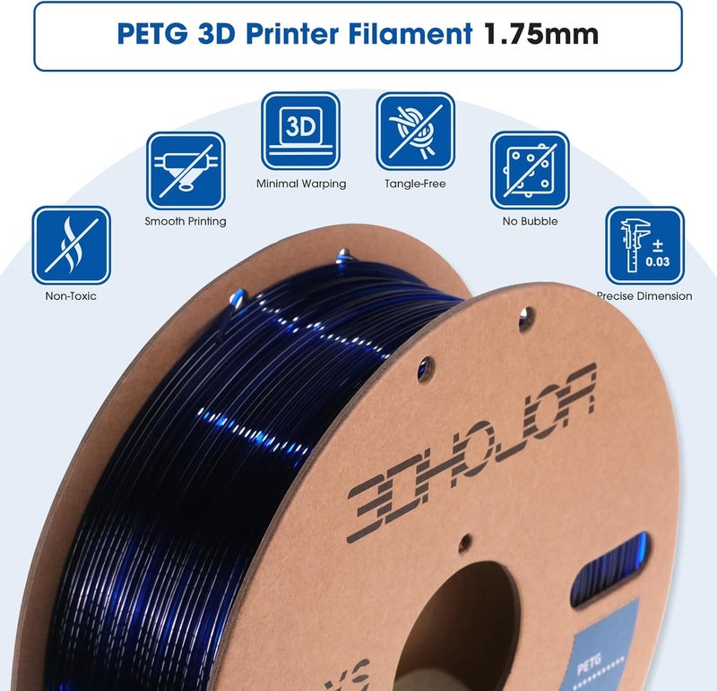 3DHoJor PETG Filament 1.75mm, PETG 3D Printing Filament, 2.2 LBS (1KG) Cardboard Spool, Fit Most FDM 3D Printer,Blue… - Image 3